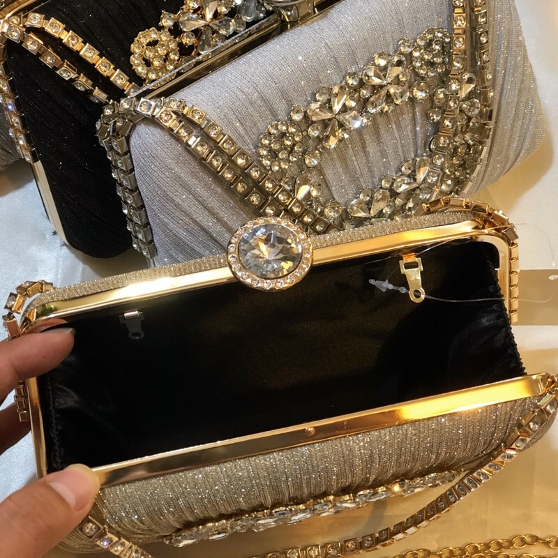 Tas Pesta MELVI Embellished Crystal Box Clutch