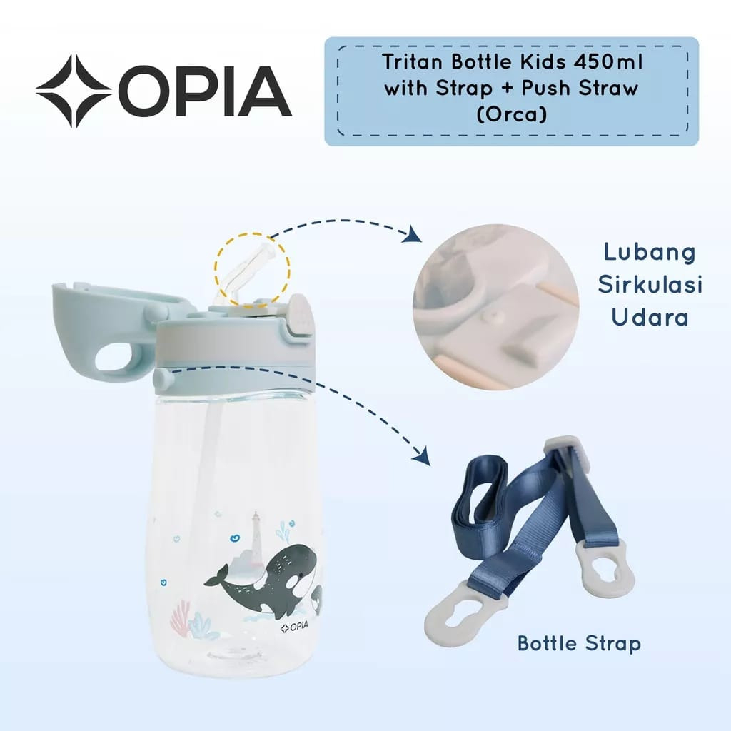 OPIA TRITAN PUSH STRAW STRAP BOTTLE 450ML