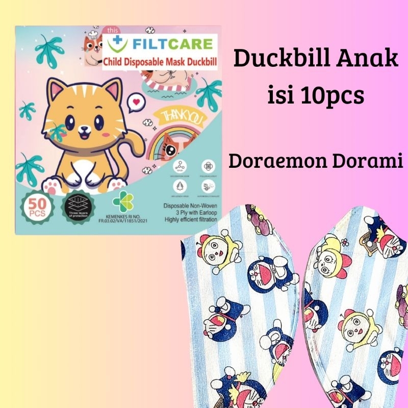 MASKER DUCKBILL ANAK ONCARE MOTIF DORAEMON DORAMI ISI 10PCS 3-10TAHUN