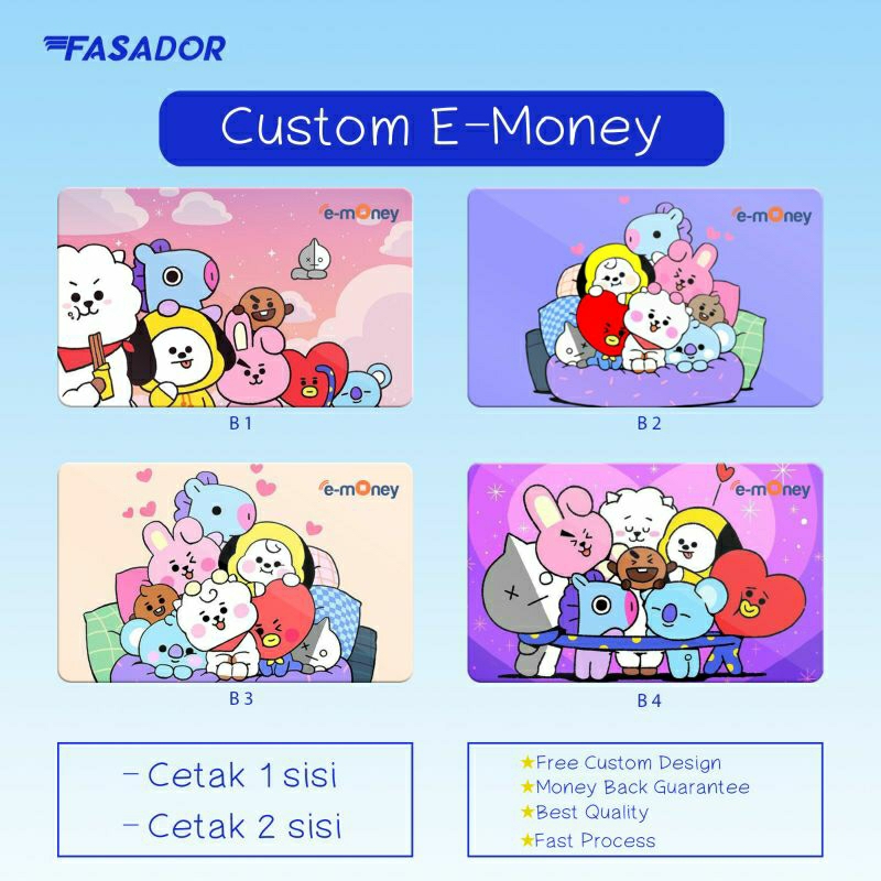 GRATIS CUSTOM NAMA E Money E-Money Card Kartu e-Tol Kereta MRT Bt21