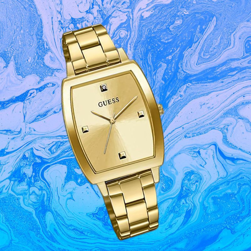 (Cod)Jam Tangan Wanita Fashion Gues 4Mata Polos Strap Rantai/Stell(Dikirim Jakarta)