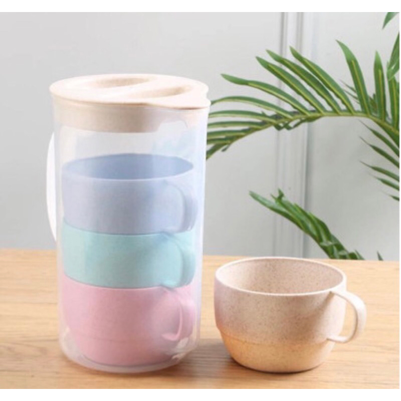 Mug Box Teko Gelas Jerami Set 5 in 1 Warna Pastel Free Food Grade | Mug Cangkir Kopi Teh