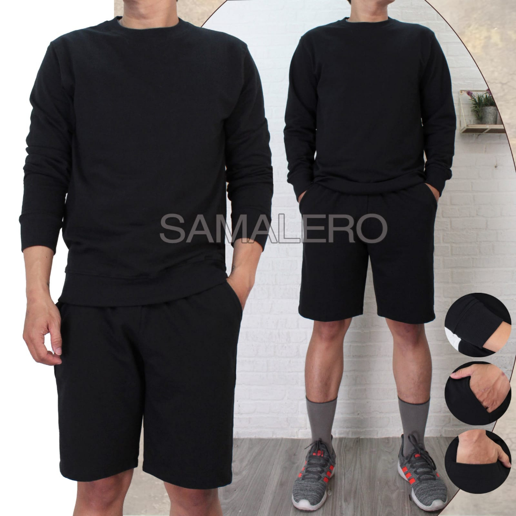 Setelan crewnek Polos Pria Dan Wanita / Setelan Sweater Dan Celana Pendek / Fashion Pria Dan Wanita 