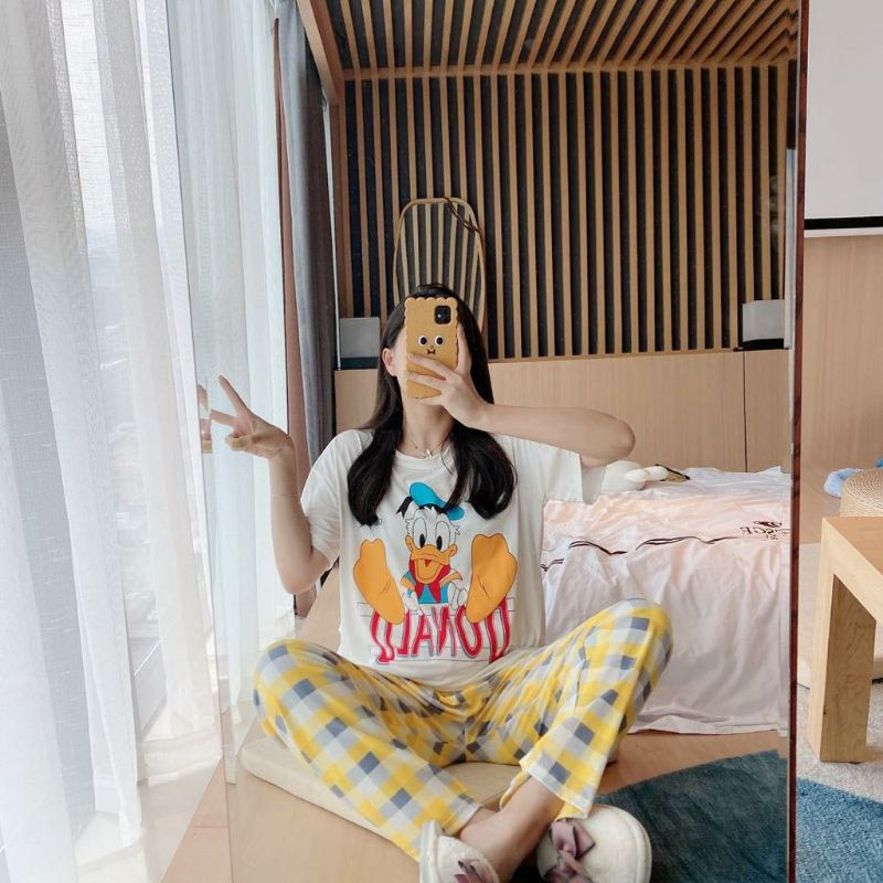 Piyama Baju Tidur Wanita Import Donald Bebek Lengan Pendek