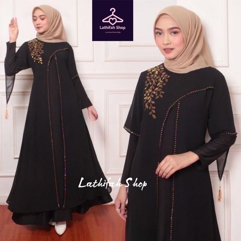 Gamis Abaya Turkey Wanita Renda Gold