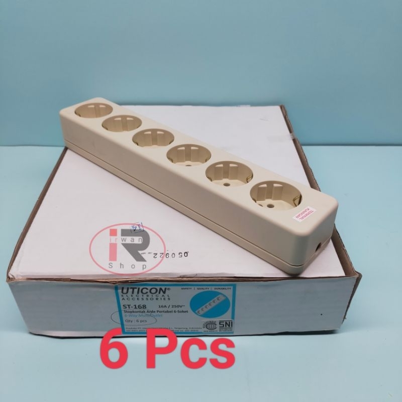 Stop Kontak Arde 6 Lubang Uticon isi 6 Pcs