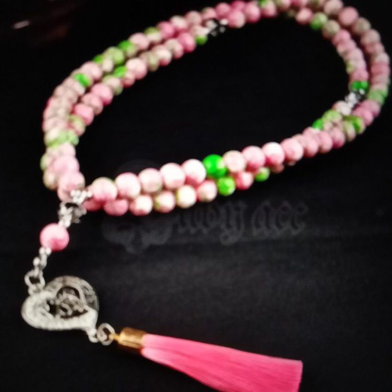 tasbih 99 butir lafadz Allah batu natural pink pirus nevada