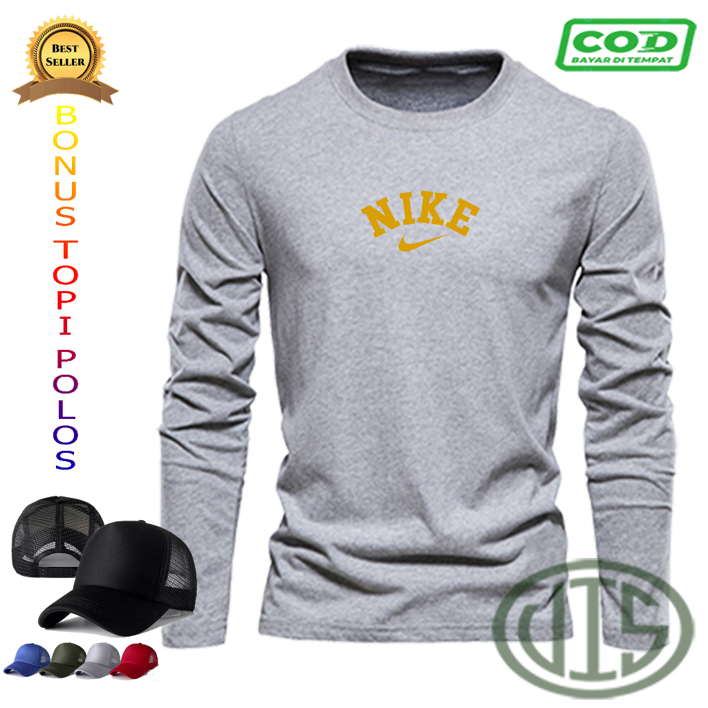 GRATIS TOPI...Kaos Lengan Panjang NIKE 0001 GOLD+TOPI Distro Premium / Kaos Murah COTTON 30S / Kaos 