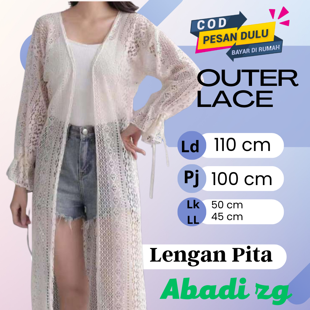 Outer Wanita Cardigan Brukat Lengan Panjang Serut Pita Bahan Lace Premium Pakaian  Wanita Acara Kondangan Piknik