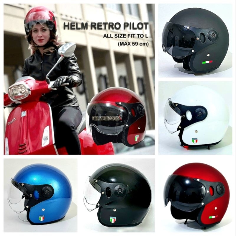 HKB Helm Dewasa SNI Model Helm pilot italy wanita hijab helm retro pilot italy dewasa