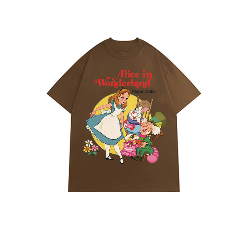 Kemeja oversize wanita lengan pendek heart graffiti print Alice In Wonderland T-shirt import kaos wanita korean style premium kaos hitam ootd