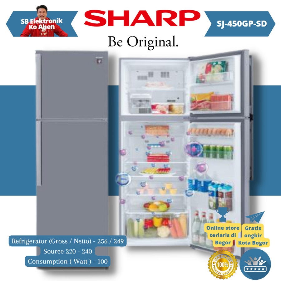 SHARP SJ-450GP-SD Big Kirei Series Kulkas 2 Pintu 352 L