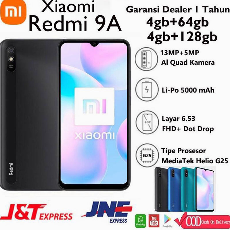 [COD]Xiaomi Redmi 9a RAM 4GB/128GB layar 6.52 inci 4G Baterai 5000mAh, Prosesor Helio G25, 13MP AI  