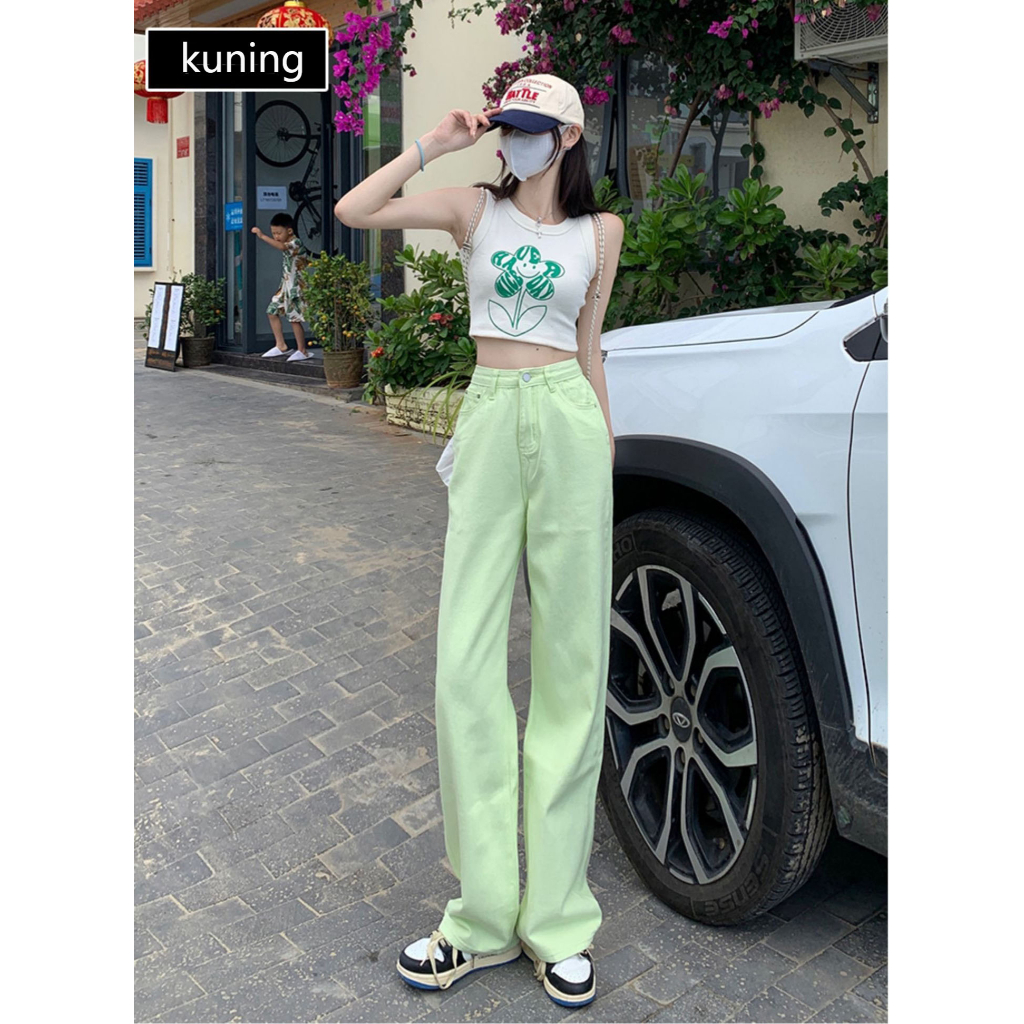 Kuning Kasual Highwaist Kulot Celana Jeans Wanita Loose Import（ Pilihan Terbaik Untuk Perjalanan ）