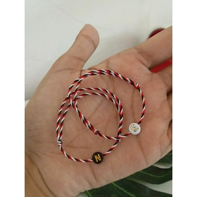 Gelang Telon Baby/Gelang Tridatu 1mm inisial A-Z manik pipih bulat