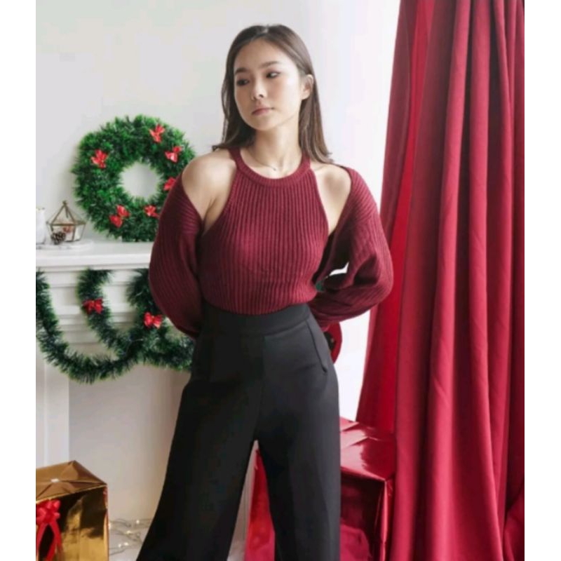 Tanktop - sibuya knit halter  - TANKTOP RAJUT CROP TOP