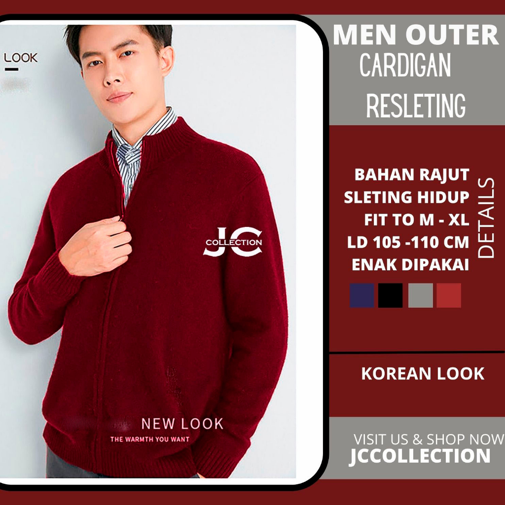 Outer Kardigan Cowok Sleting / Cardigan Rajut Pria Crewneck Korea Variasi Renddy JCCollections