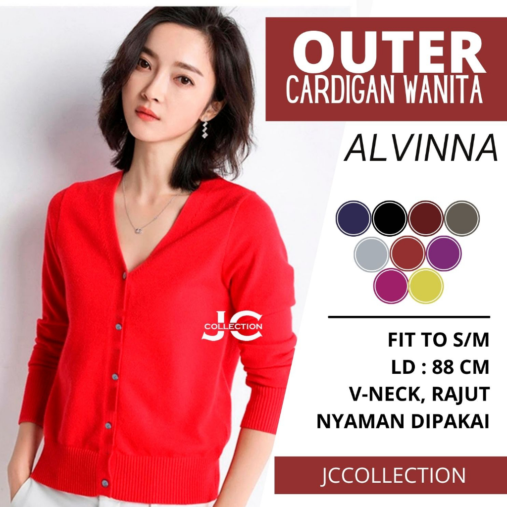 Cardigan Wanita VNeck Alvina All Size fit to S/M - JCCollections