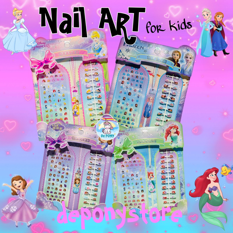 NailArt Kuku palsu dan stiker kuku Princess untuk anak