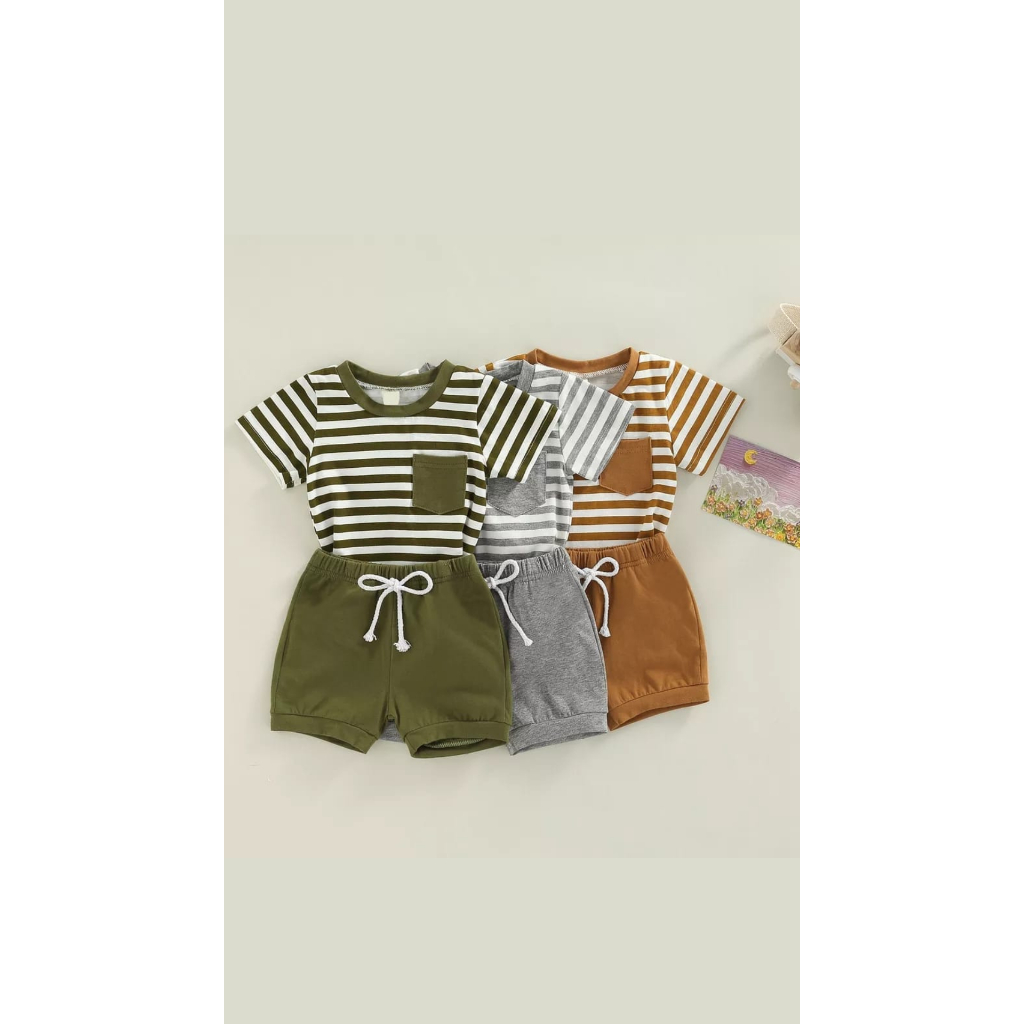 Setelan Anak Summer Stripe - Kaos dan Celana Anak Seri Salur