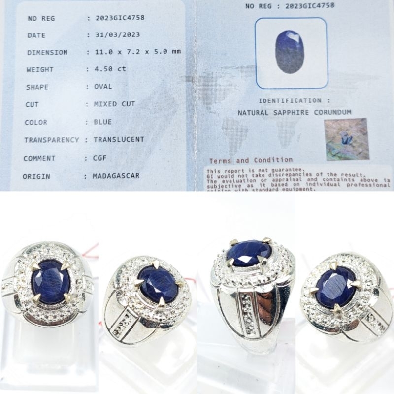 CINCIN BATU PERMATA BERSERTIFIKAT NATURAL BLUE SAPHIER MADAGASCAR KODE 02526