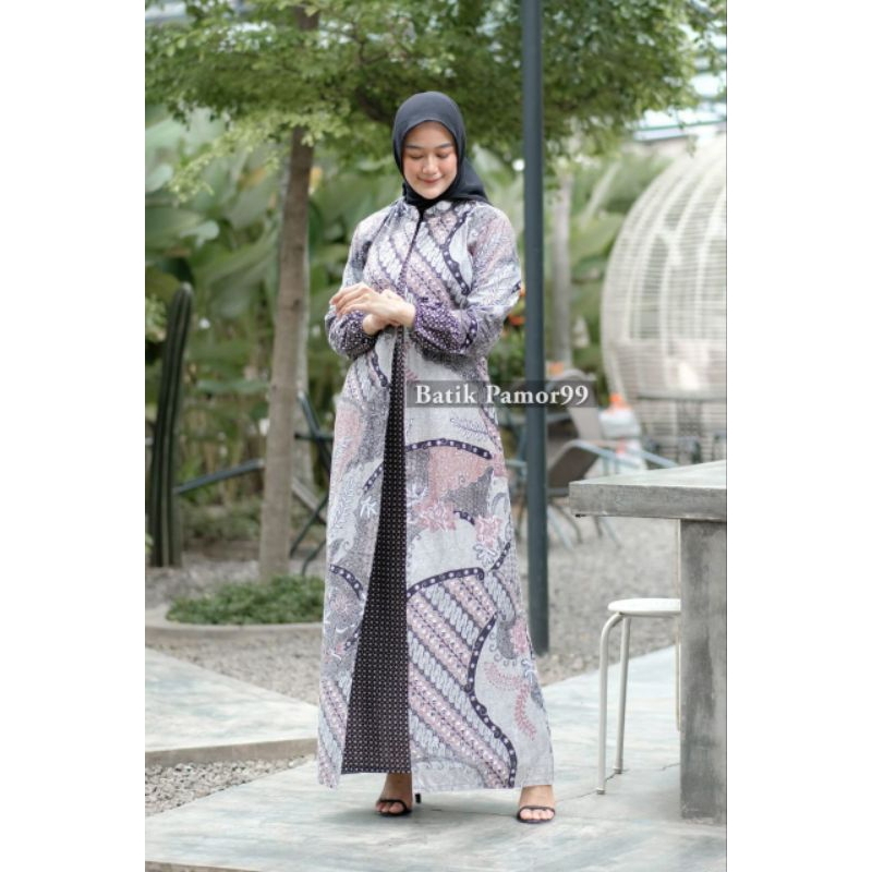 Gamis batik muslim, dress modern premium dress muslim gamis batik kombinasi