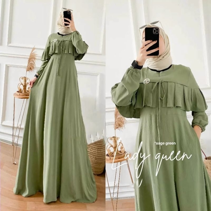 LADY QUEEN DRESS CRINKLE AIR FLOW M L XL XXL/FASHION MUSLIM WANITA TERBARU/ADIKTA DRESS CRINKLE BUSUI/DRESS SERAGAM KELUARGA/FAR MOSLEMSTORE