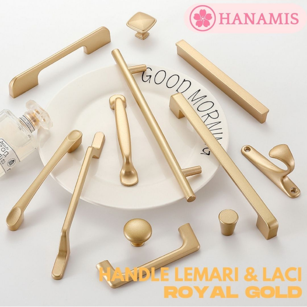 Hanamis Tarikan Laci Lemari ROYAL GOLD Minimalis Modern Cabinet Handles Premium Warna Emas Pegangan 