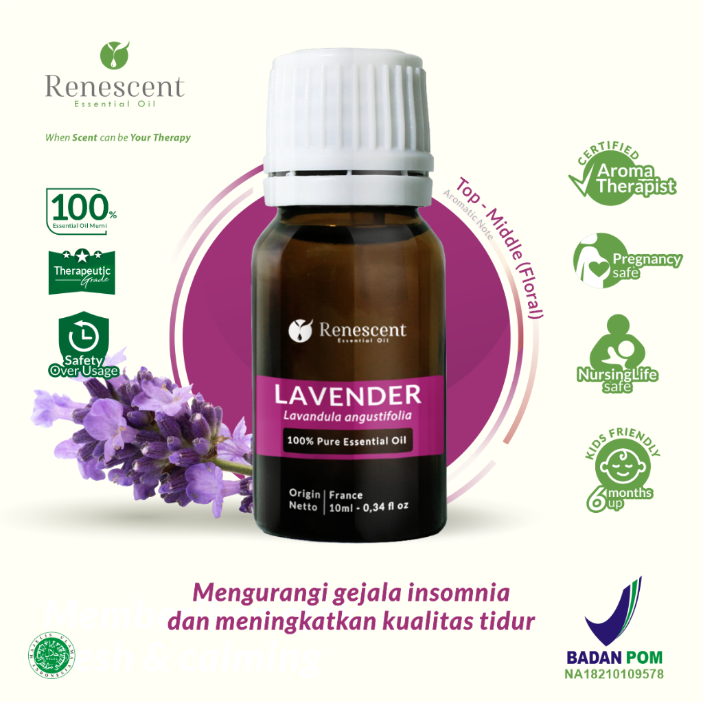 Renescent Lavender Pure Essential Oil 10ml Diffuser Aromatherapy Humidifier Air Purifier Lilin Aromaterapi