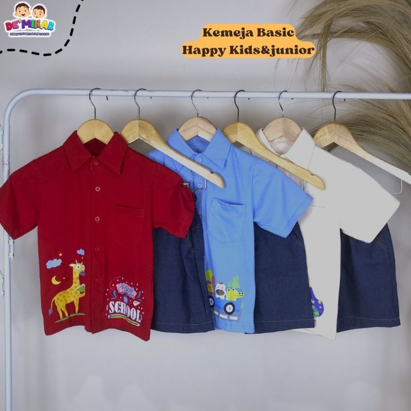 Ready ‼️ Set Kemeja Basic Kids &amp; Junior Happy by De'mihar bisa COD