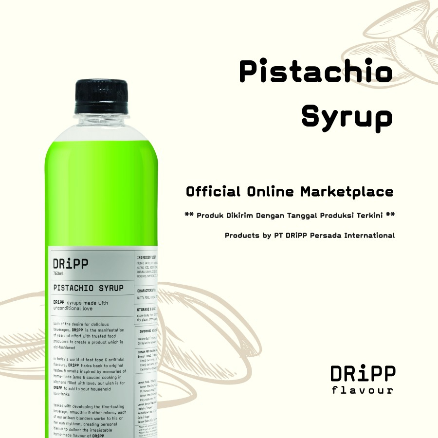 

Dripp Syrup Pistachio 760 ML - Rasa Pistachio 760 ML