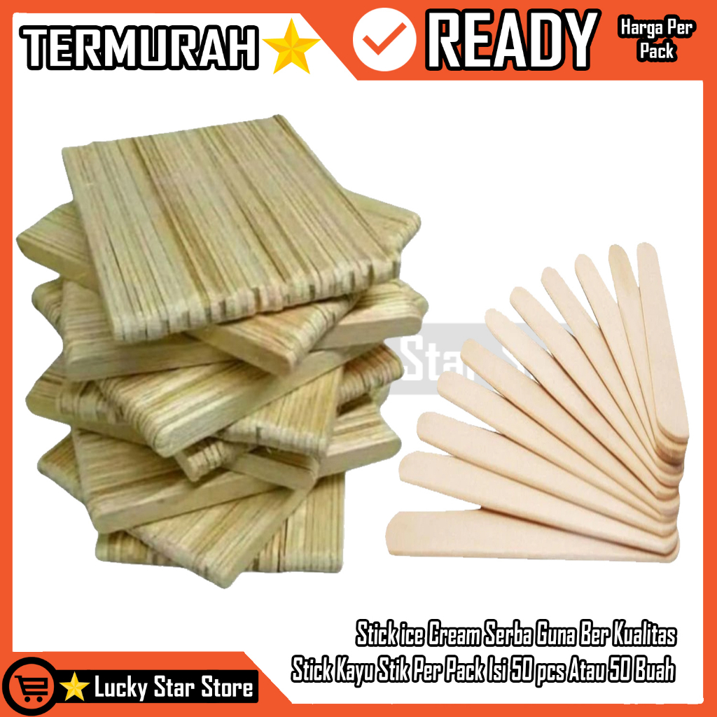Stik Kayu Pinus Setik Es Krim Stick Stic Polos Aman Makanan Frozen Dessert Popsicle Kerajinan DIY UM