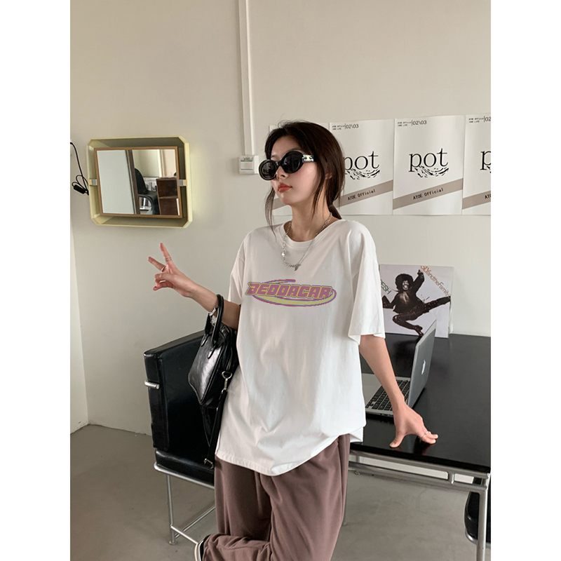 korean style kemeja oversize wanita lengan pendek Letter graffiti print T-shirt import kaos wanita  premium kaos hitam ootd