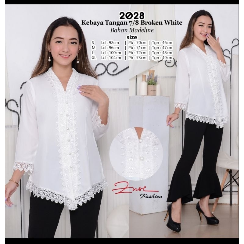 ATASAN KEBAYA MADELINE PUTIH 2028 BW TANGAN PANJANG 7/8 UKURAN S - XL DAN JUMBO 2L - 5L