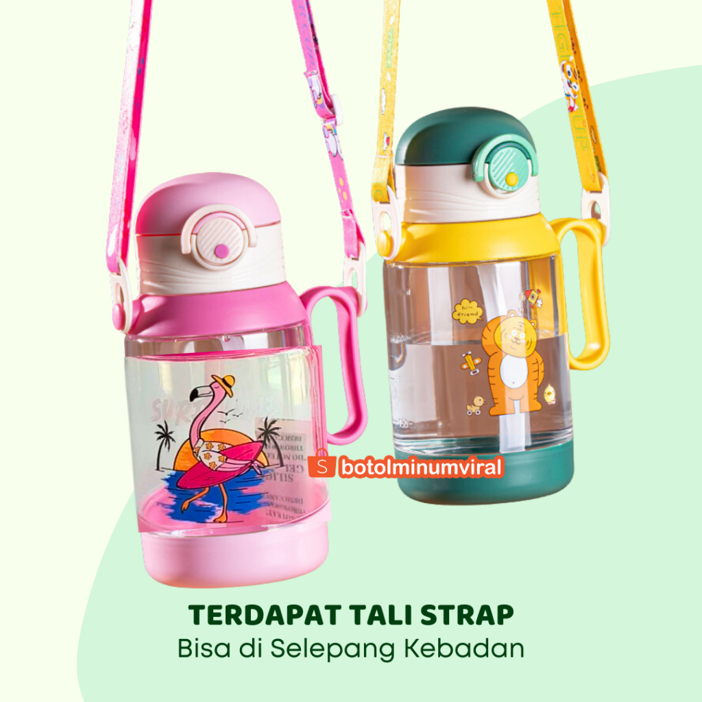 Botol Minum Anak dengan Sedotan dan Gagang 500ml BPA FREE FOOD GRADE Premium