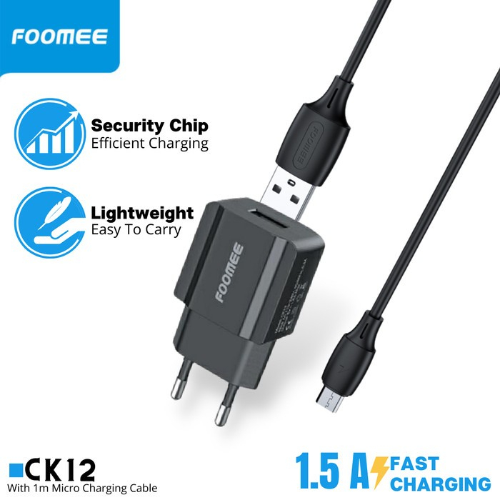 Travel Charger KIT Foomee CK12 1.5A Adapter + Kabel Micro Grosir