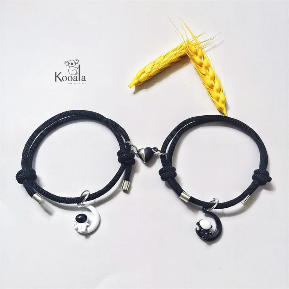 2 Pcs Gelang Couple Love Astronot Moonlight Hitam Putih