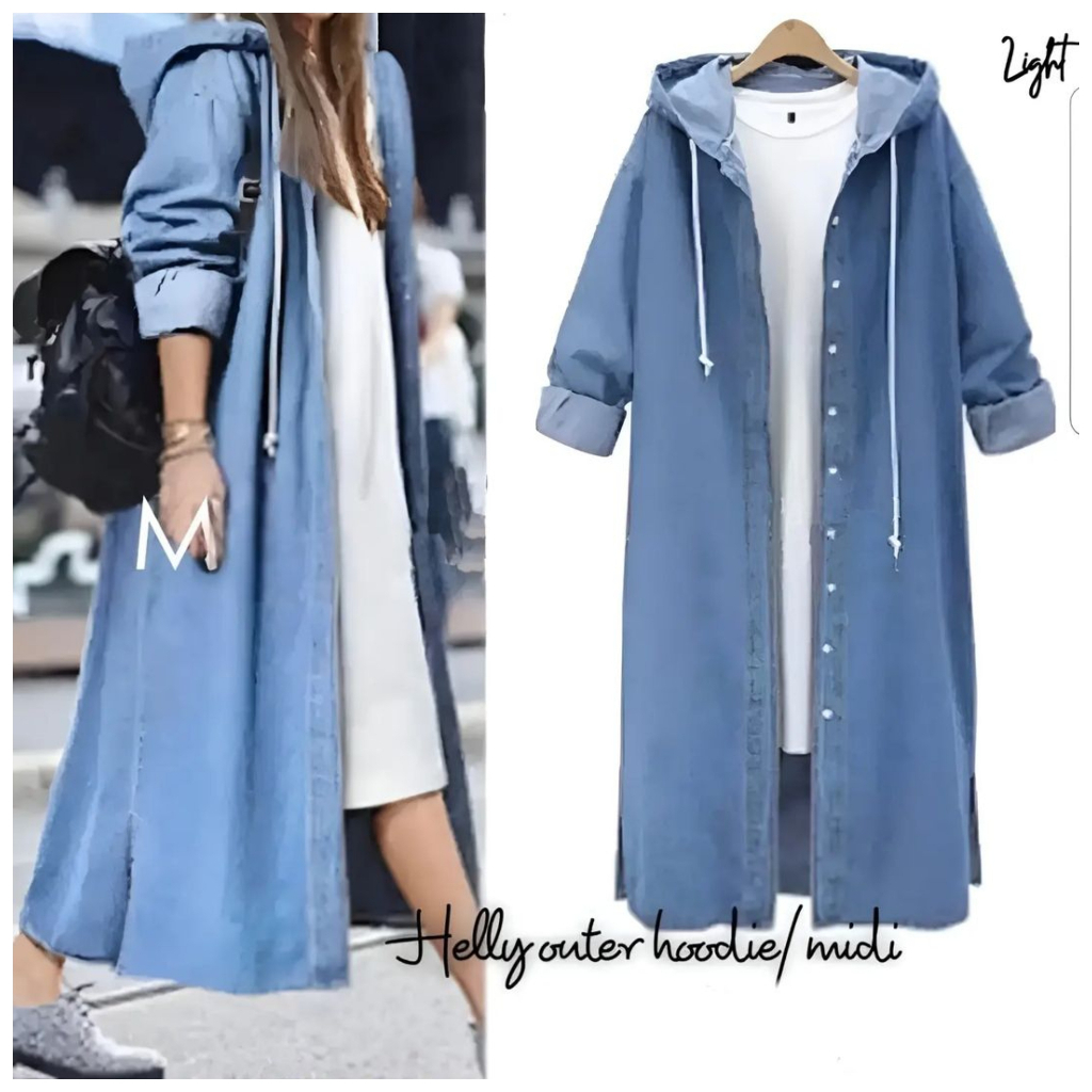 elena outer jeans korea style midi dress kekinian hoodie wanita