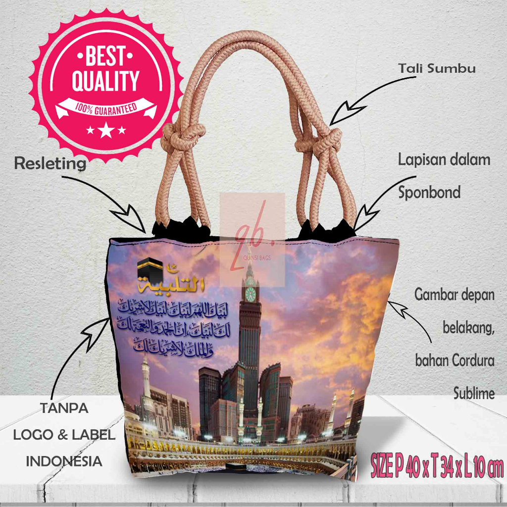 [GROSIR Gambar Baru] Totebag Tali Sumbu Tas Wanita Printing Kabah Paris London Jepang Korea USA Singapore Vietnam Souvenir Umroh Haji