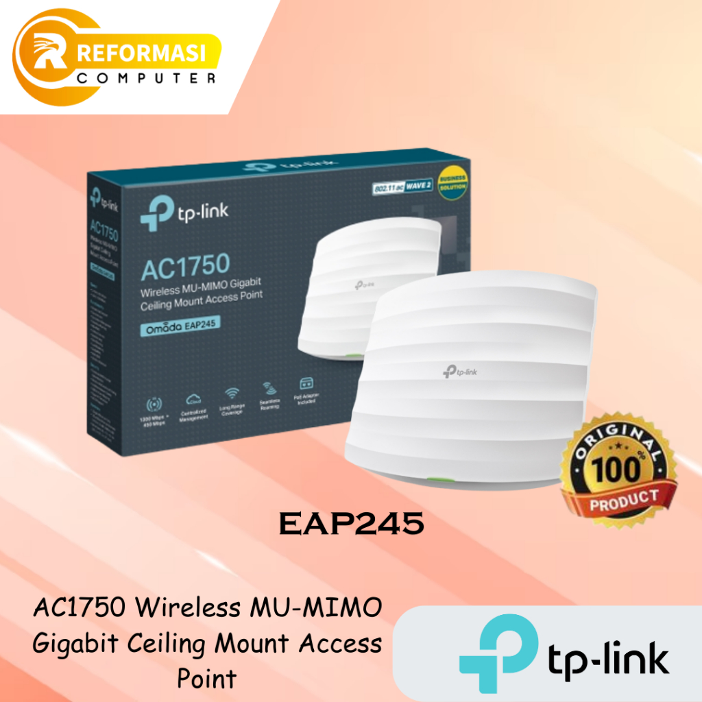 TP Link EAP245 AC1750 Wireless Dual Band Gigabit Ceiling Mount Access