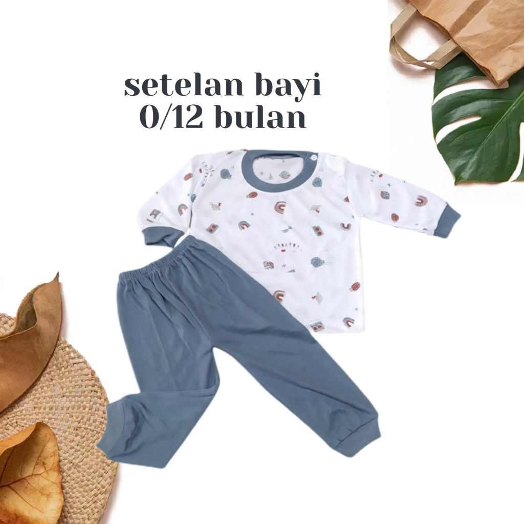 3 PCS Setelan Pakaian Bayi Baju Oblong Panjang usia 0-12 bulan Nyaman Lembut