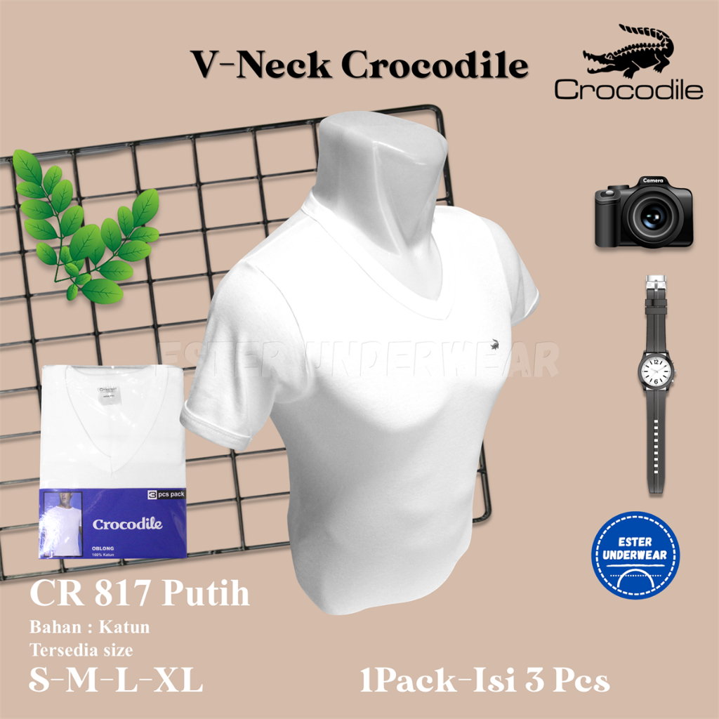 Kaos Oblong Pria Crocodile CR 817 Putih ISI-3 PCS