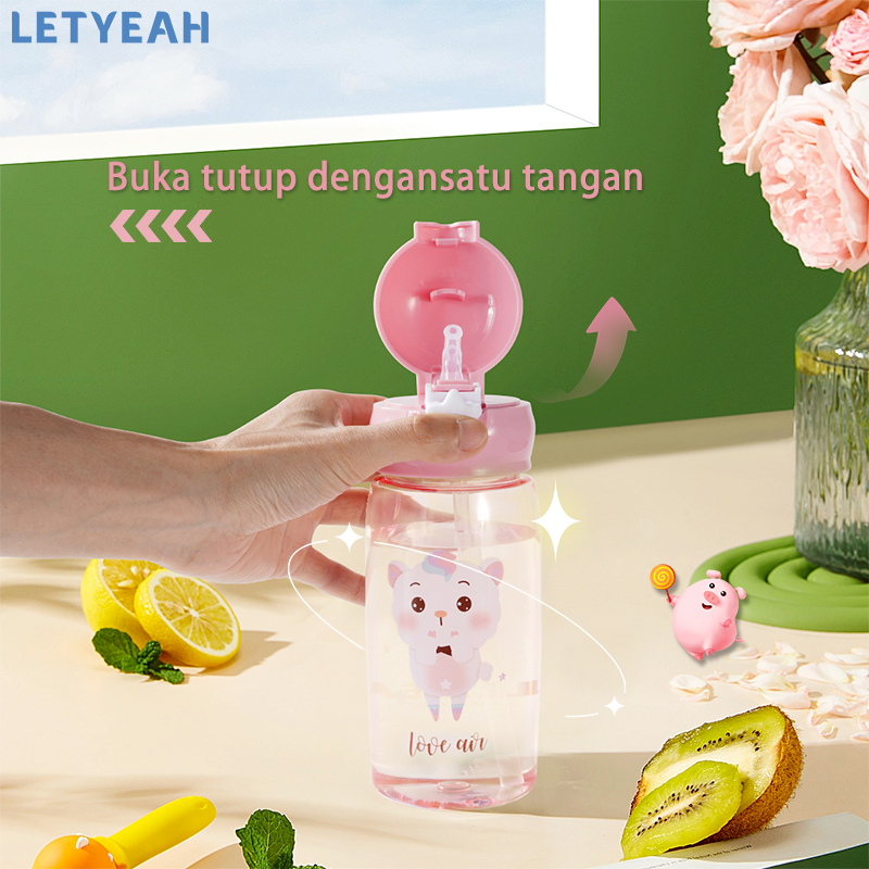 letyeah Botol minum anak dengan sedotan /tempat minum 520ml botol air minum aesthetic /Bpa free