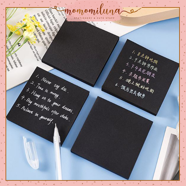 

Sticky notes solid black mini memo hitam polos kawai estetik diy journal scrapbook deco kertas memopad