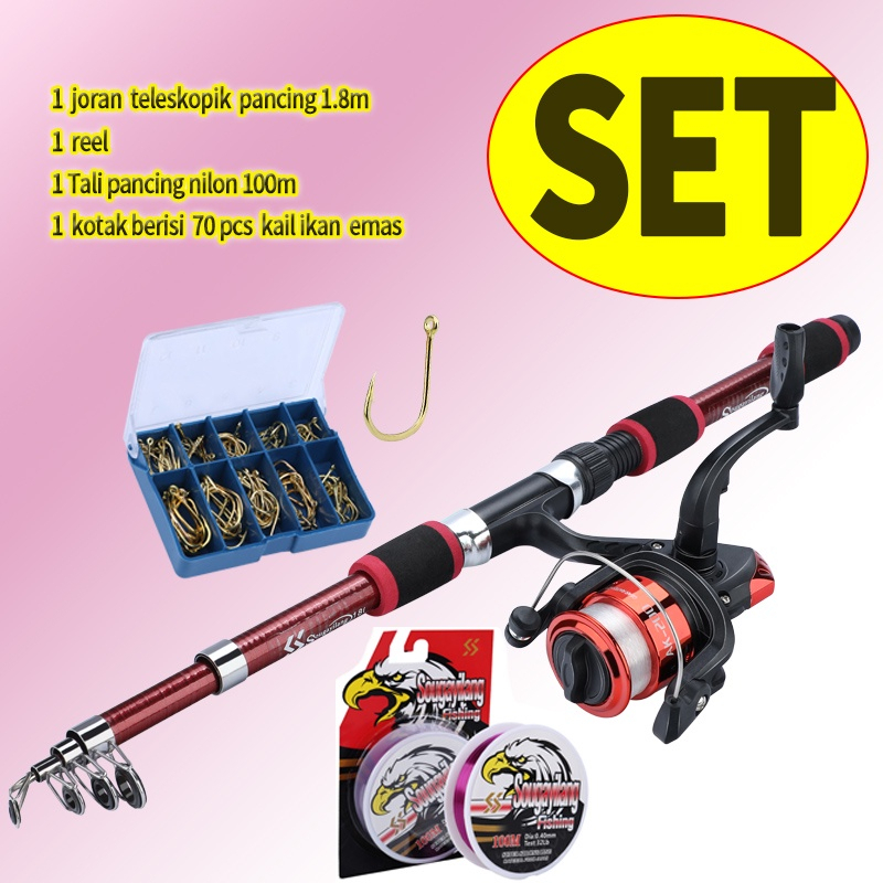 Set Pancing Murah 180cm 1 SET Joran Pancing Murah lengkap siap pakai banyak bonus REEL costa 200 5BB KUAT 5.5KG