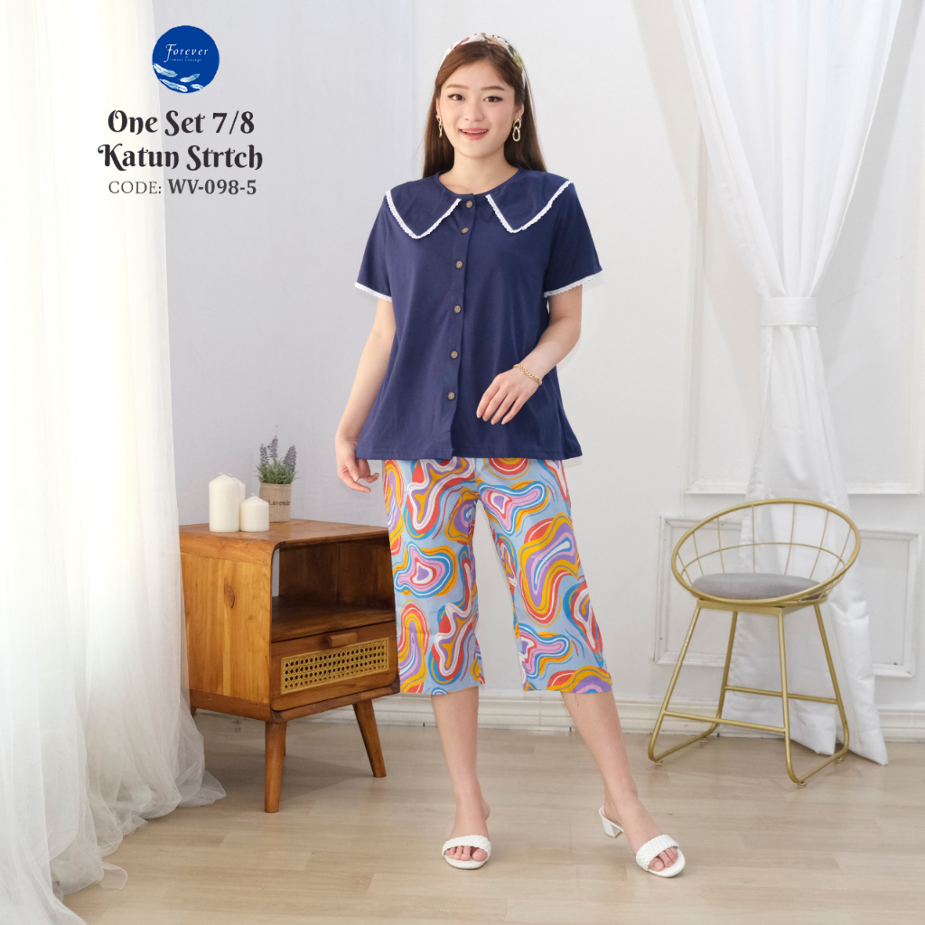 FOREVER SWEET CP ONE SET MIX MATCH 7/8 Mama Size Setelan Celana Pendek All Size Piyama Wanita Baju T