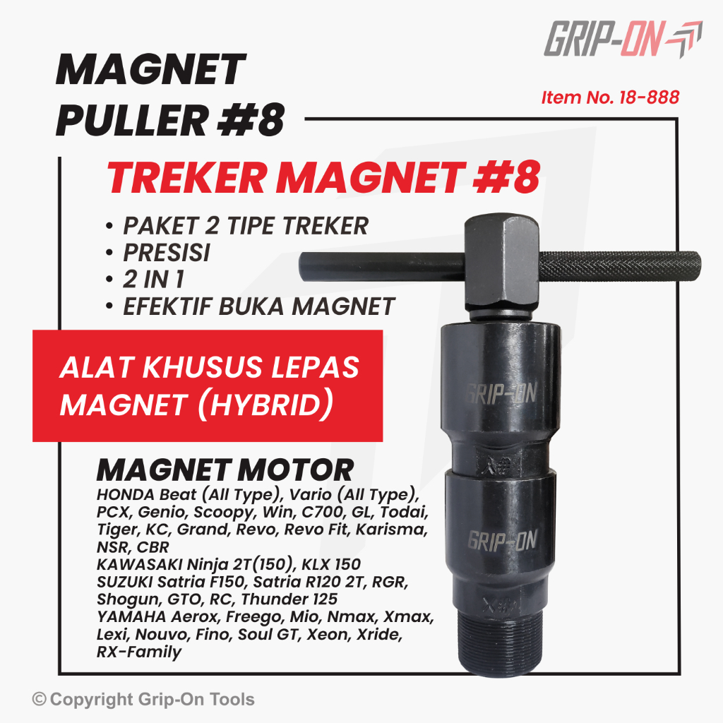 Grip-On Magnet Puller #8 Hybrid Treker Magnet 2 Tipe Untuk Motor Honda Kawasaki Suzuki Yamaha Multifungsi 2 IN 1