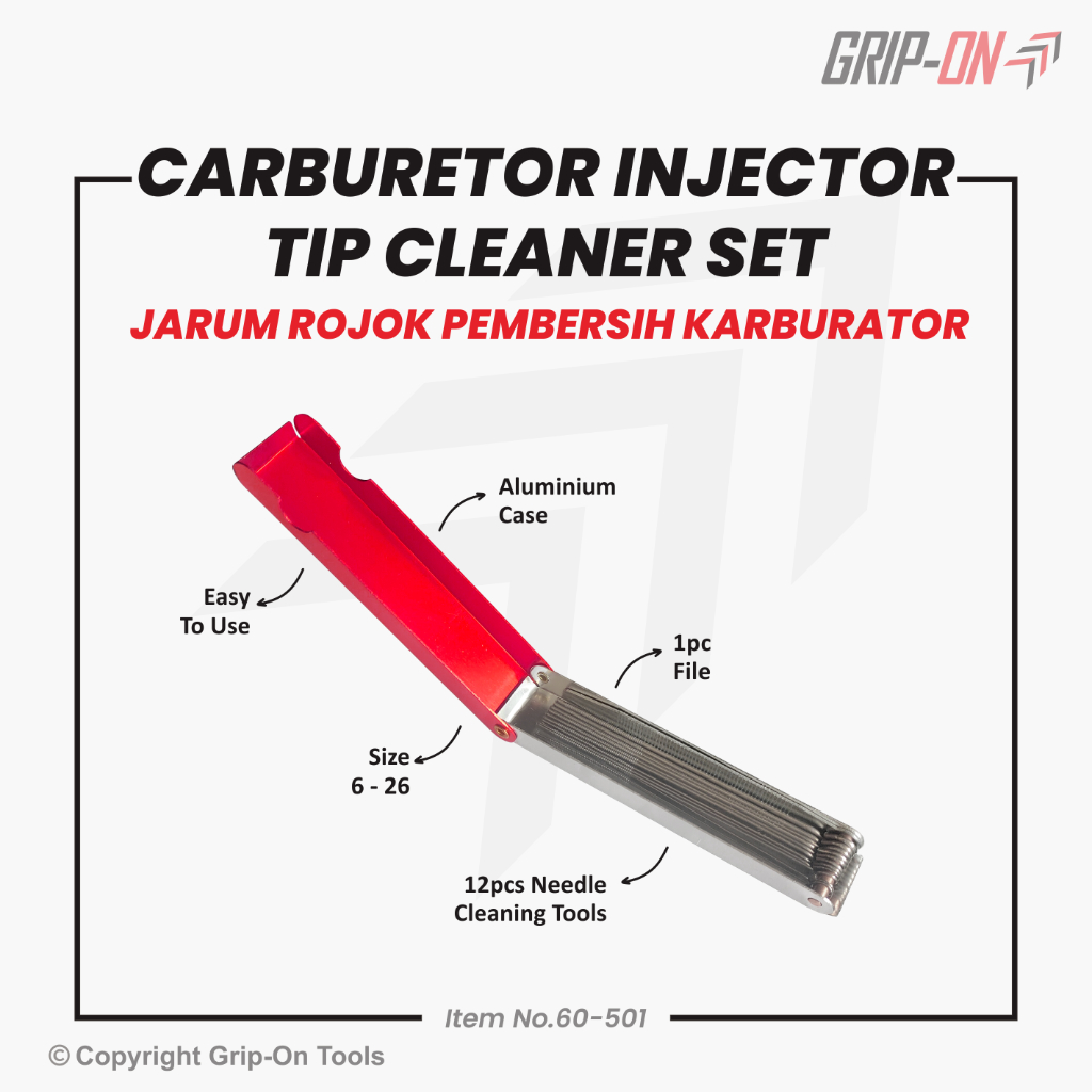 Grip-On Carburetor Injector Tip Cleaner Set Jarum Rojok Pembersih Saluran Halus Karburator Model Jarum