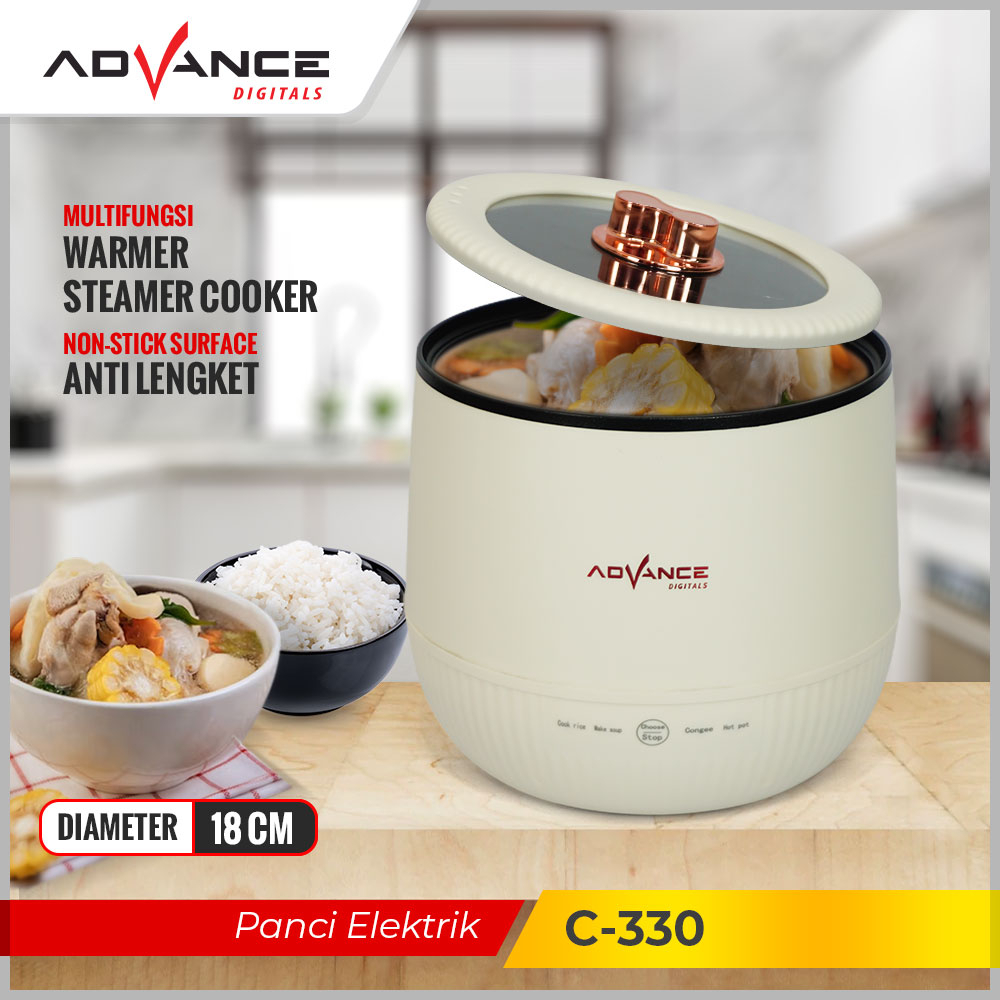 ADVANCE Panci Listrik Multifungsi 1.8L (Nasi / Sup / Bubur) Sentuh 450W Rice Cooker Mini C-330