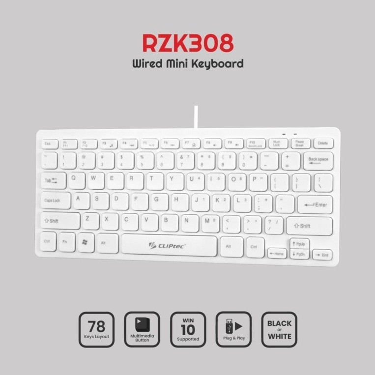 Keyboard Mini Multimedia Wired CLIPtec RZK308 USB - CLIPTEC RZK 308